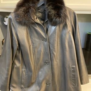 Damselle Black Leather Jacket with Fur Hood